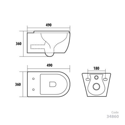 Picture of Installation VENTO 5 in 1 set - Hugge toilet with SC seat white, built-in frame 500X165mm, h=1125mm, chrome button, fasteners, gasket