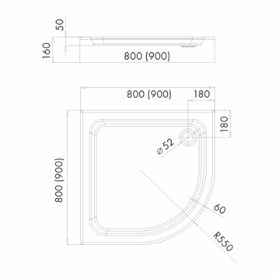 Picture of Shower tray VENTO Tivoli, 90X90X16 R550