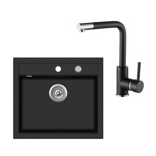 Picture of Granite sink SQQ100 + kitchen faucet  5553 black metallic