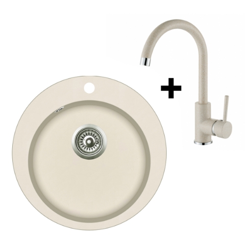 Picture of Granite sink 505x505 BEIGE + kitchen faucet 5523 Beige