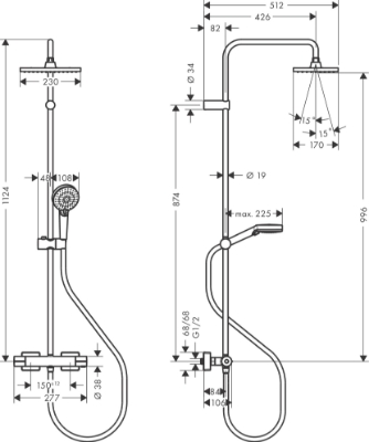 Picture of Vernis Shape Showerpipe 230 1jet with thermostat