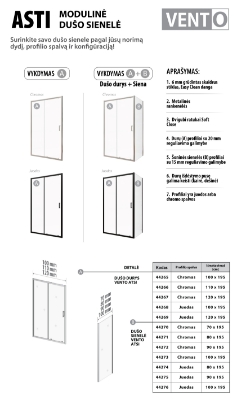 Изображение Душевая боковая стенка VENTO Asti 90X195 см, прозрачное стекло 6mm Easy Clean, черный профиль