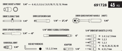 Picture of Tool set  1/4'' 45 pcs.