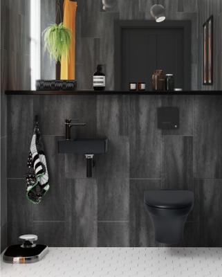 Изображение Izlietne Gustavsberg Artic Small 4369, 36x22 cm, keramiskā, labā puse, melna