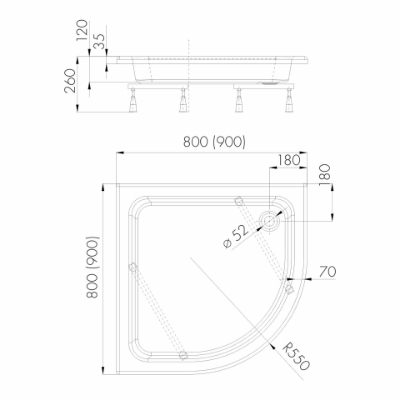Изображение Душевой  поддон SCHAEDLER Standart M 90x90x26cm  R55 , акриловый